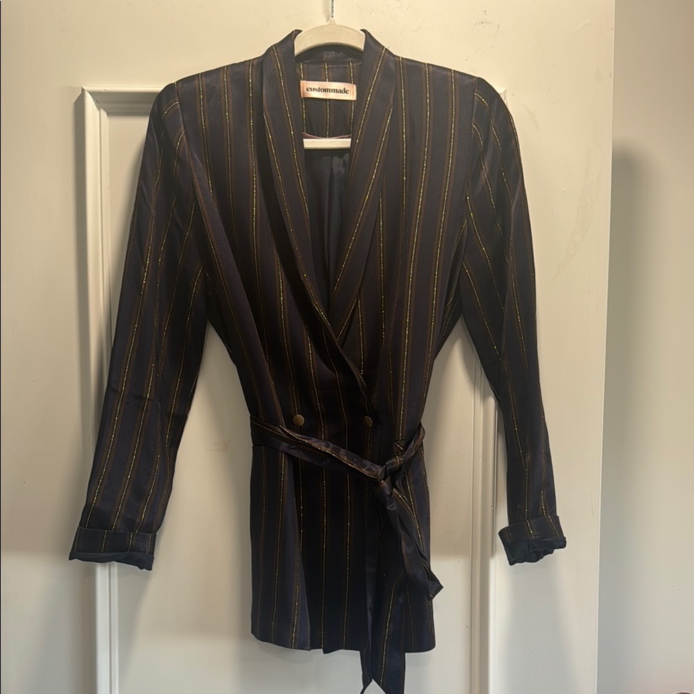 Blue and Gold Wrap Blazer with Tailored Fit